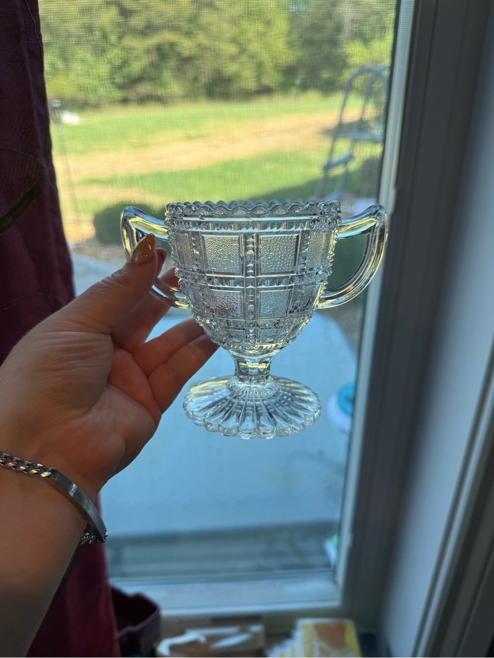 Clear Pressed Glass Sugar Bowl with Handles - Elegant Home Dining